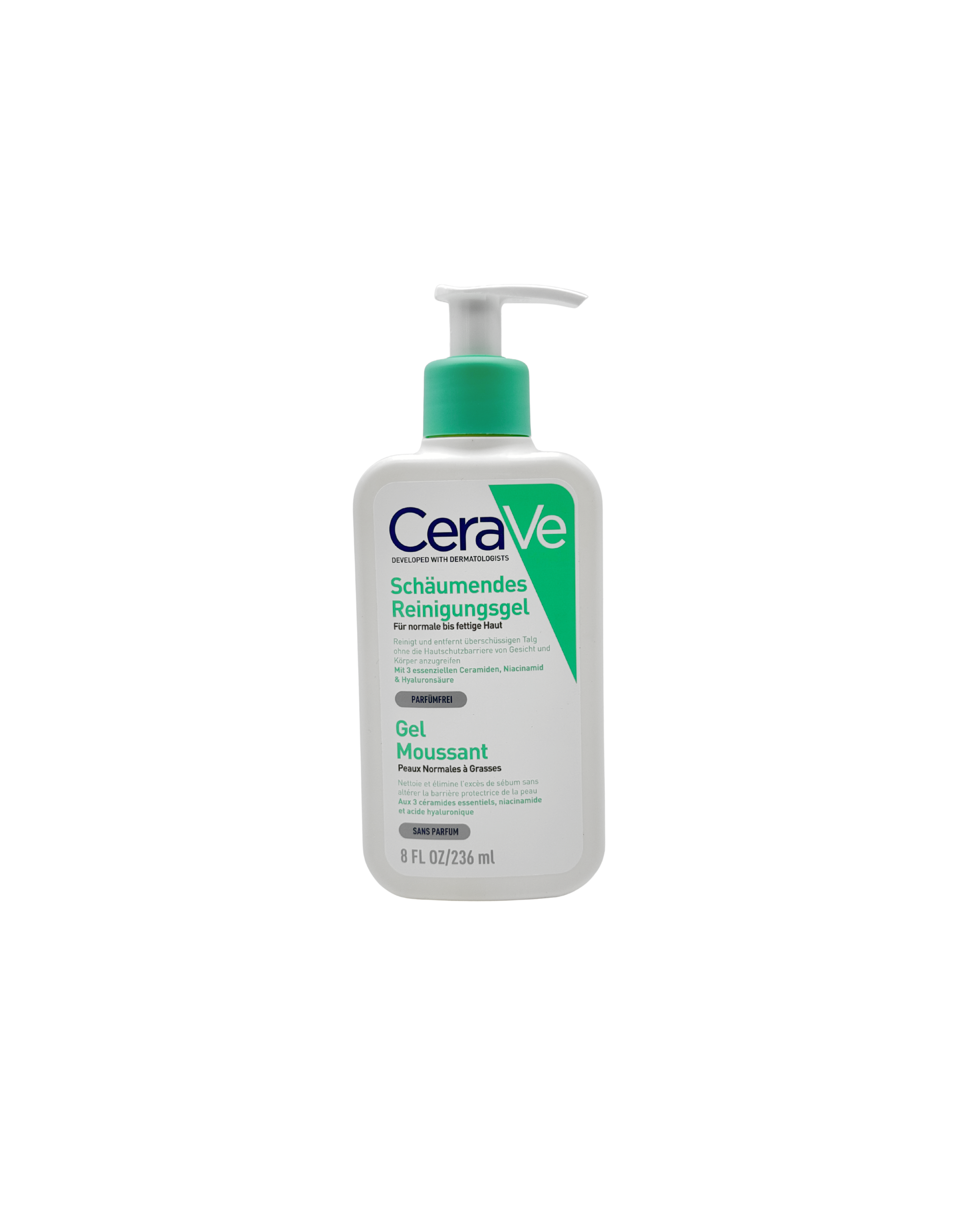 CeraVe Schäumendes Reinigungsgel für Gesicht & Körper – für normale bis fettige Haut, mit Ceramiden & Hyaluron, 236 ml
