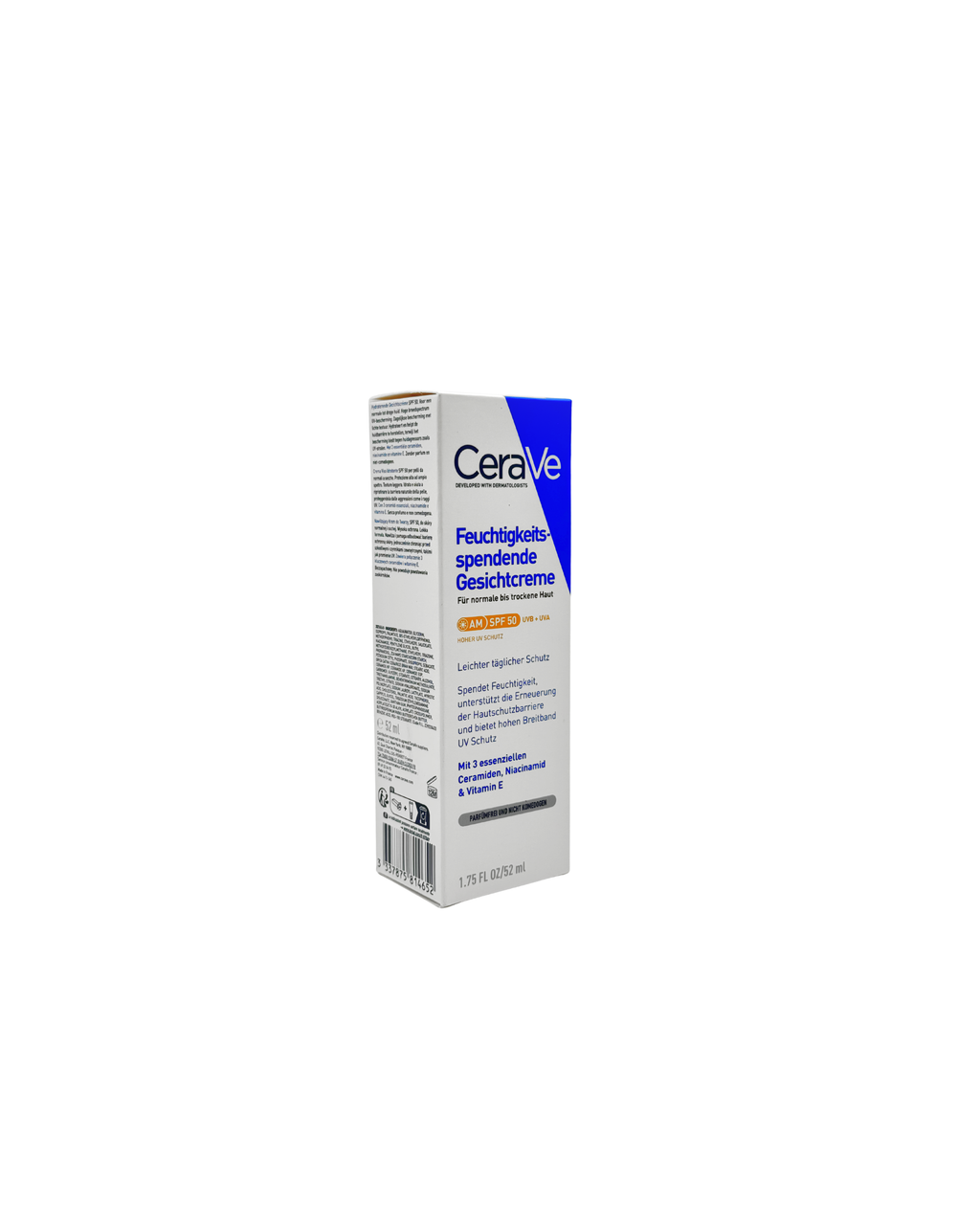 CeraVe Feuchtigkeitsspendende Gesichtscreme LSF 50 – Tagespflege mit UV-Schutz für normale bis trockene Haut, 52 ml