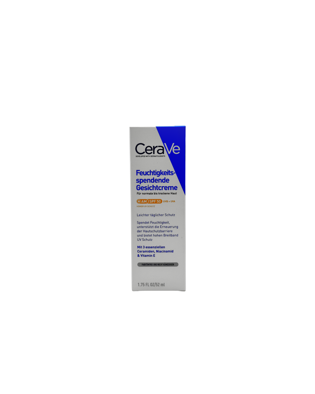 CeraVe Feuchtigkeitsspendende Gesichtscreme LSF 50 – Tagespflege mit UV-Schutz für normale bis trockene Haut, 52 ml