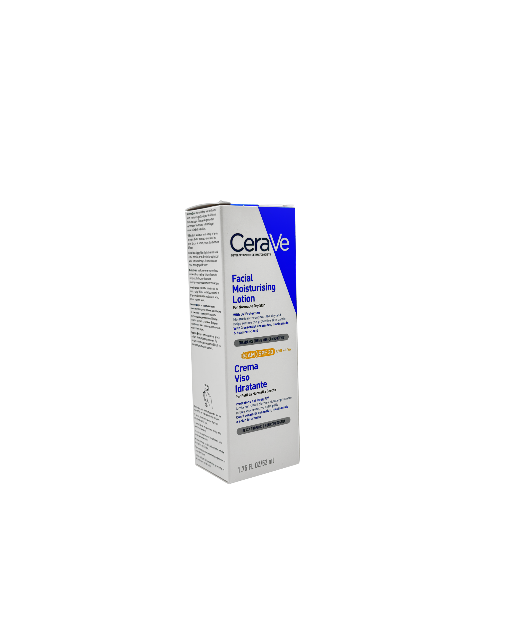 CeraVe Feuchtigkeitsspendende Gesichtscreme LSF 30 – Tagespflege mit UV-Schutz für normale bis trockene Haut, 52 ml