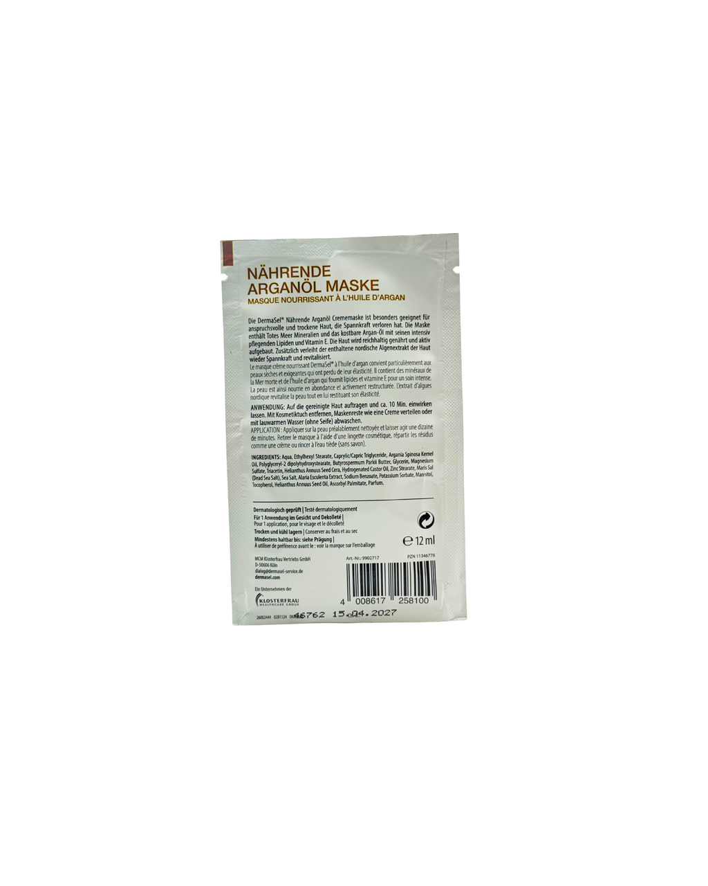 DermaSel Totes Meer Mineralien Nährende Arganöl Maske – Anti-Aging & Regeneration 12 ml