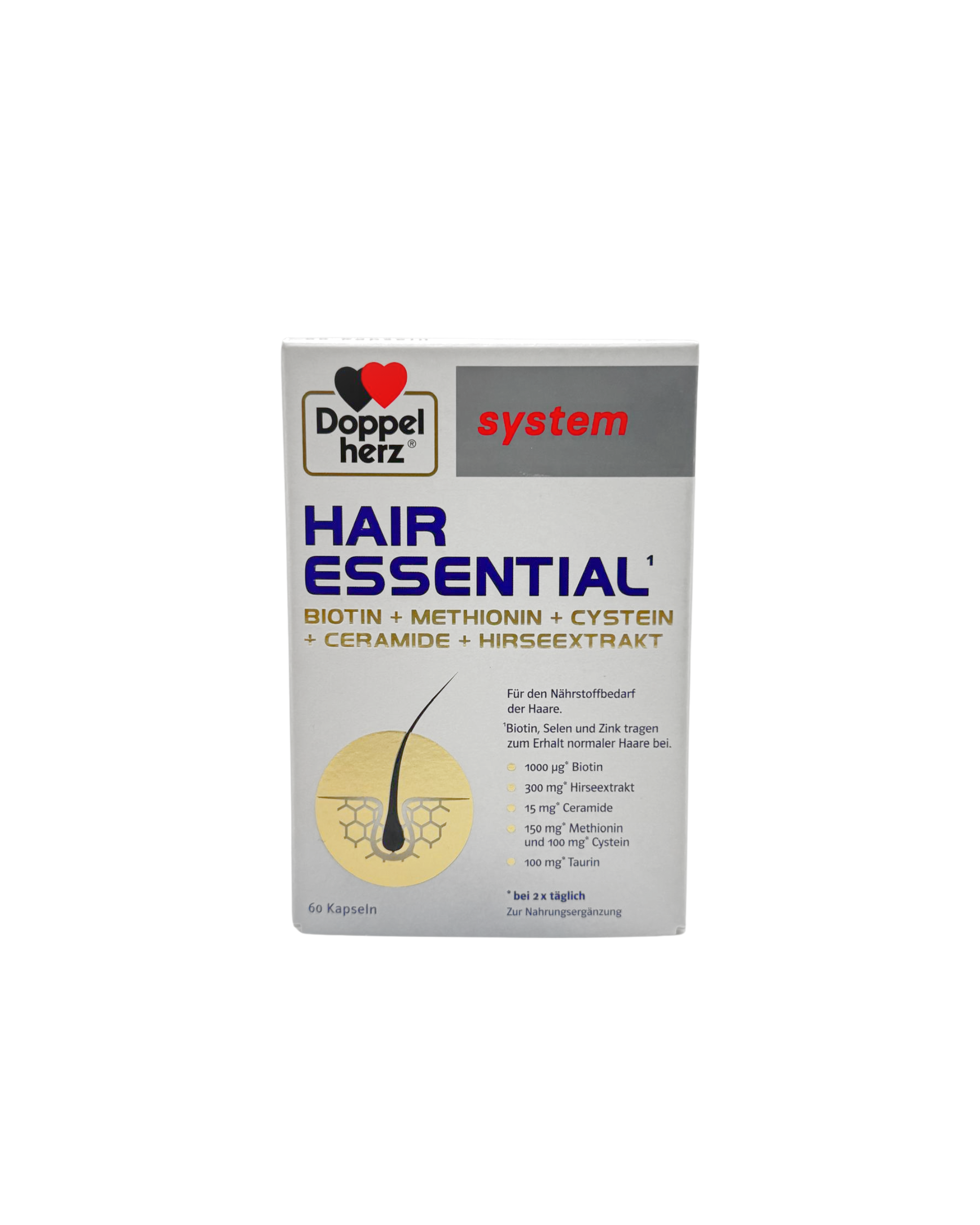 Doppelherz system Hair Essential – Biotin, Hirseextrakt, Ceramide & Aminosäuren für die Haare, 60 Kapseln